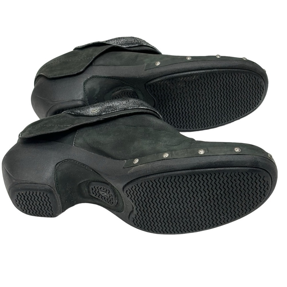 Merrell Black Luxe Leather Wrap 2.5” Slip On Clog w Nickel Stud Accents Size 11 - Picture 12 of 14